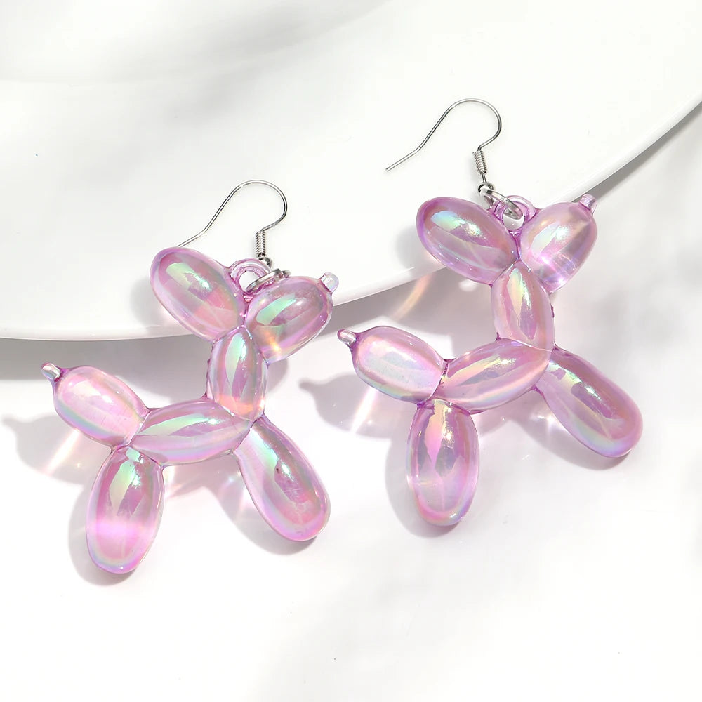 New Trend Candy Colorful Balloon Dog Drop Earrings for Women Personal Iridescent Creative Balloon Dog  Earrings 2025 Jewelry