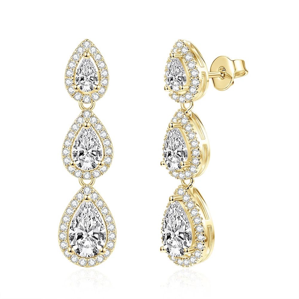 OXTAO Pear Cut D Moissanite&CZ Dangle Drop Earrings with Certified for Women Waterdrop Tassel Earrings Jewelry 14K Gold Filled