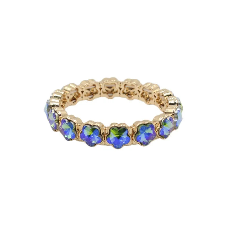 2026 Colored Rhinestone Flower Enamel Gold Bracelet Mocha Full Diamond Elastic Stacked Fashion Bridal Accessories