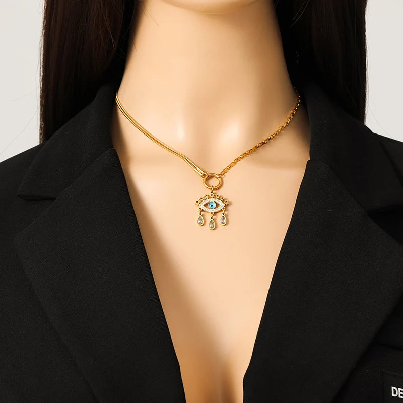 EILIECK 316L Stainless Steel Metal Sun Starfish Shells Pendant Necklace For Women Exquisite Neck Chain Waterproof Jewelry Gift