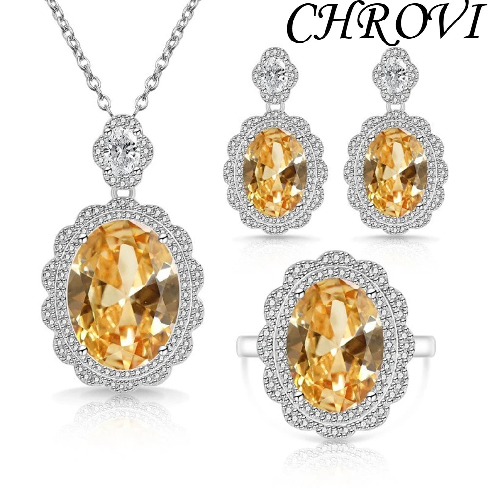 Exquisite 925 sterling silver gemstone pigeon eggshell-shaped gemstone set - popular necklace, earrings, ring for women