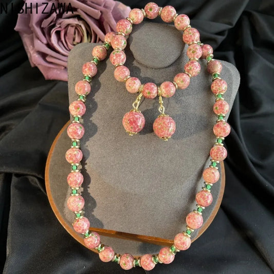 NISHIZAWA Pink Flowers Earrings for Women Beaded Vintage Court Style Elegant Jewelry Fashion Sweet Exquisite Aretes De Mujer