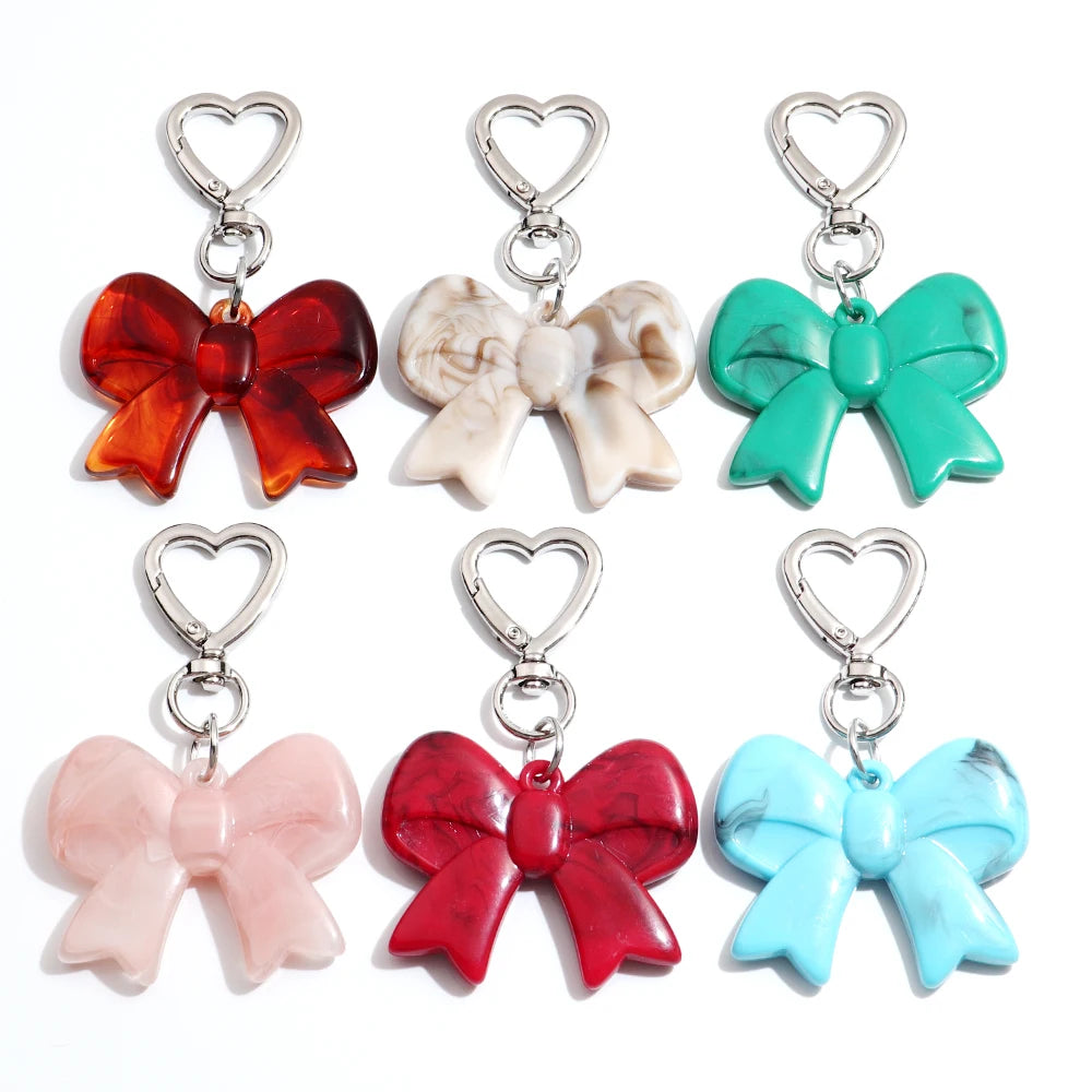 Trend Acrylic Colorful 3D Bowknot Keychains for Women Y2K Key Chain Bag Car Phone Pendant Accessories Gifts