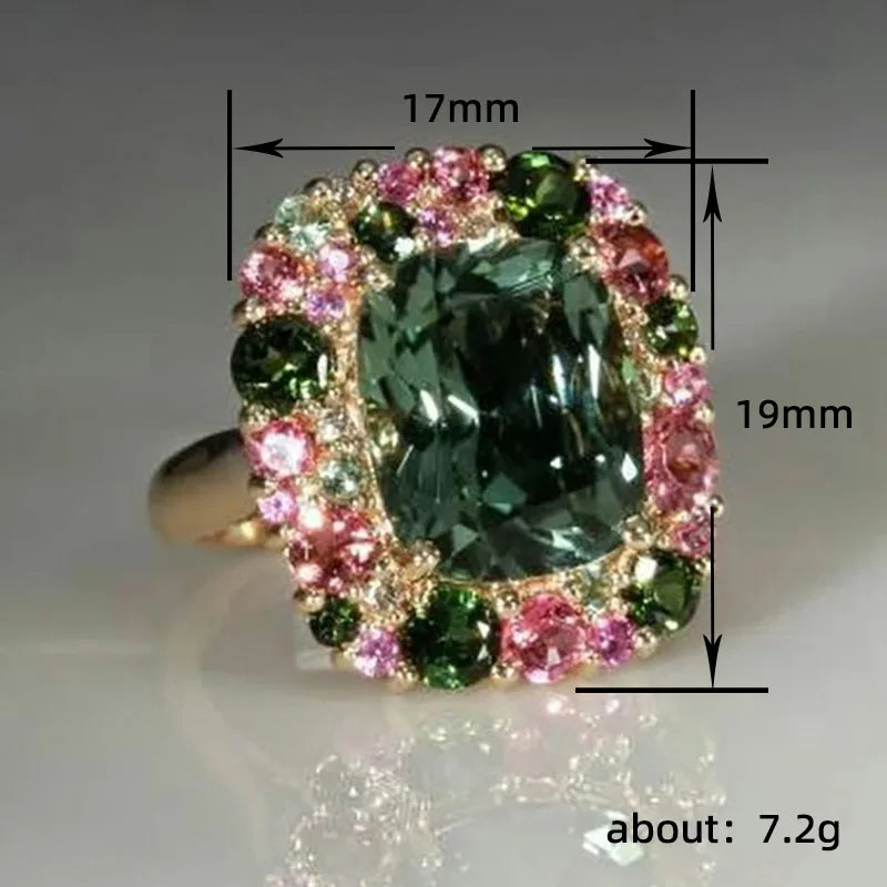 Huitan Gorgeous Green Cubic Zirconia Lady's Rings Newly Designed Colorful CZ Wedding Anniversary Party Fashion Jewelry for Women