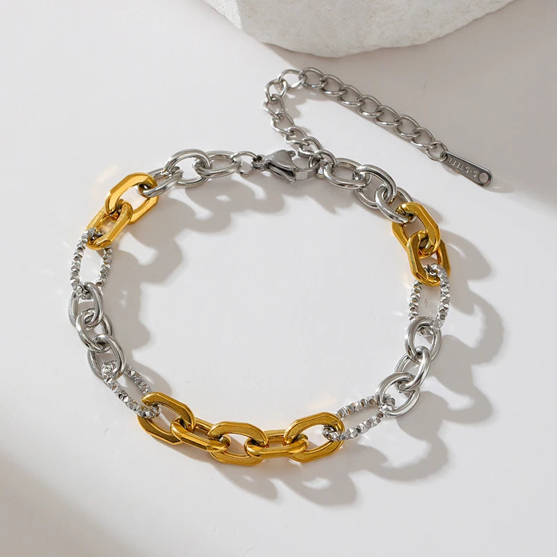 EILIECK 316L Stainless Steel Link Chain Bracelet Bangles For Women Trendy 18K Gold Plated Wrist Chain Waterproof Jewelry Gift