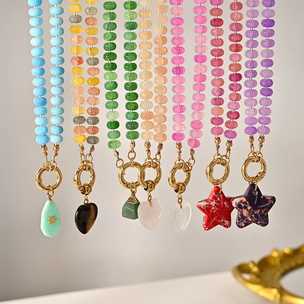 Trendy Natural Stone Star Heart Pendant DIY Necklace for Women Colorful Handmade Beaded Collars Necklace Stainless Steel Jewelry