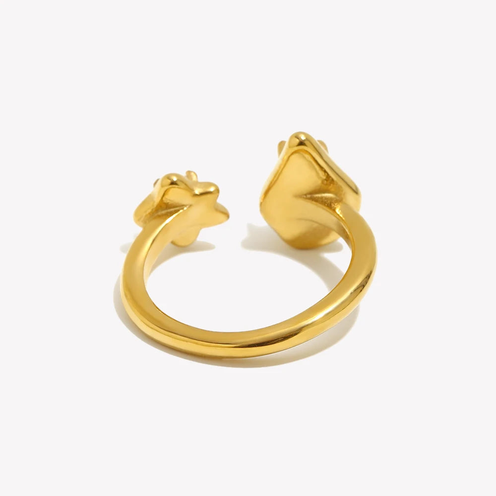 E.B.belle Asymmetric Opening Water Droplets Stars Zircon Ring 18K Gold Plated Women's Rings 316L Stainless Steel Accessories