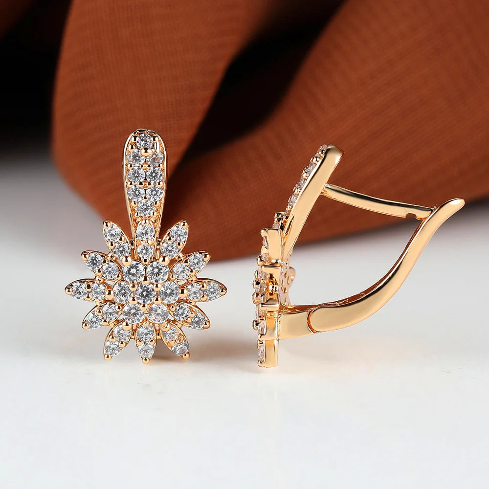Trendy Bridal Crystal White Zircon Stone Snowflake Hoop Earrings Cute Female Gold Color Wedding Jewelry For Women