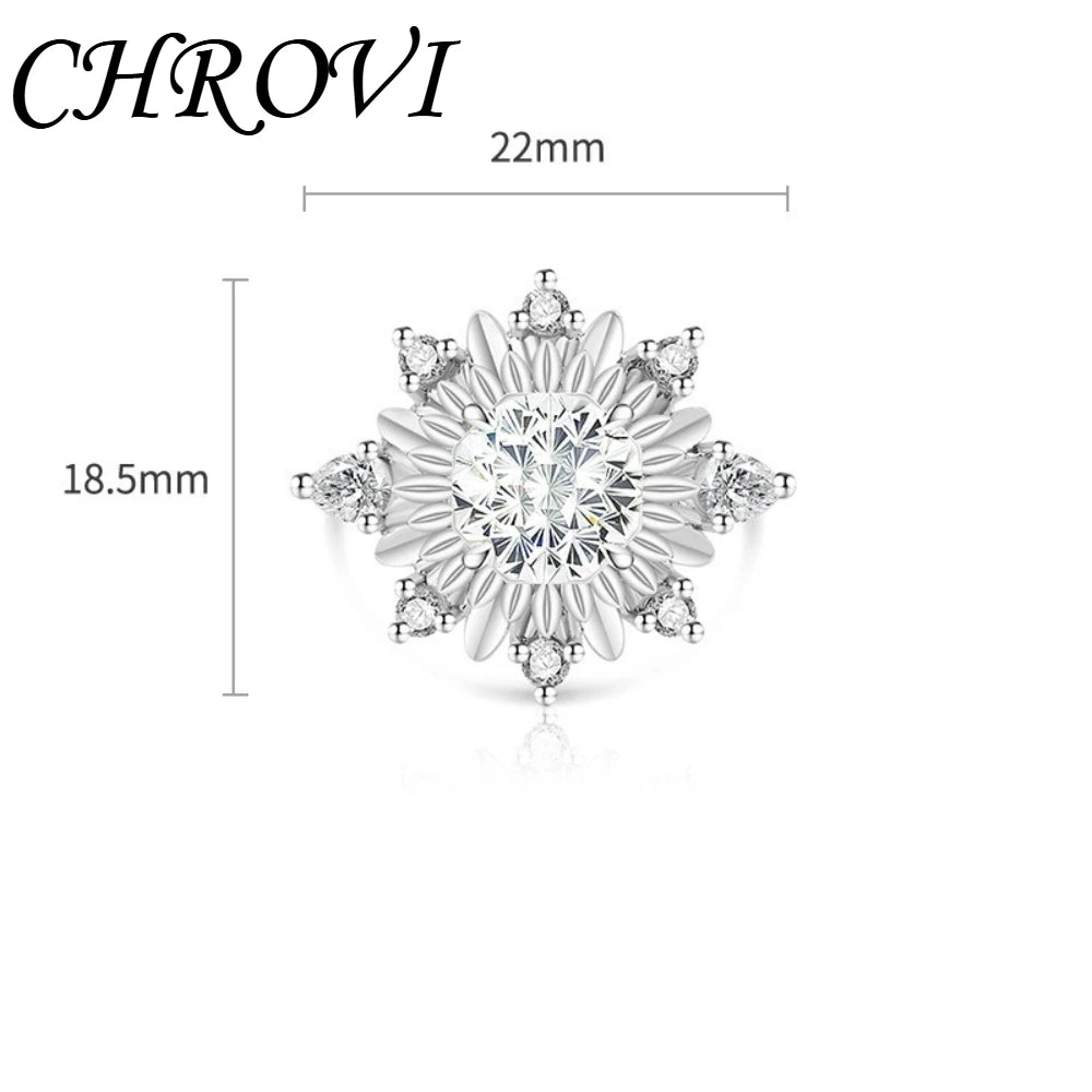 Luxurious 925 sterling silver gemstone flower chrysanthemum ring for women - ultra-shiny sunflower style finger ring