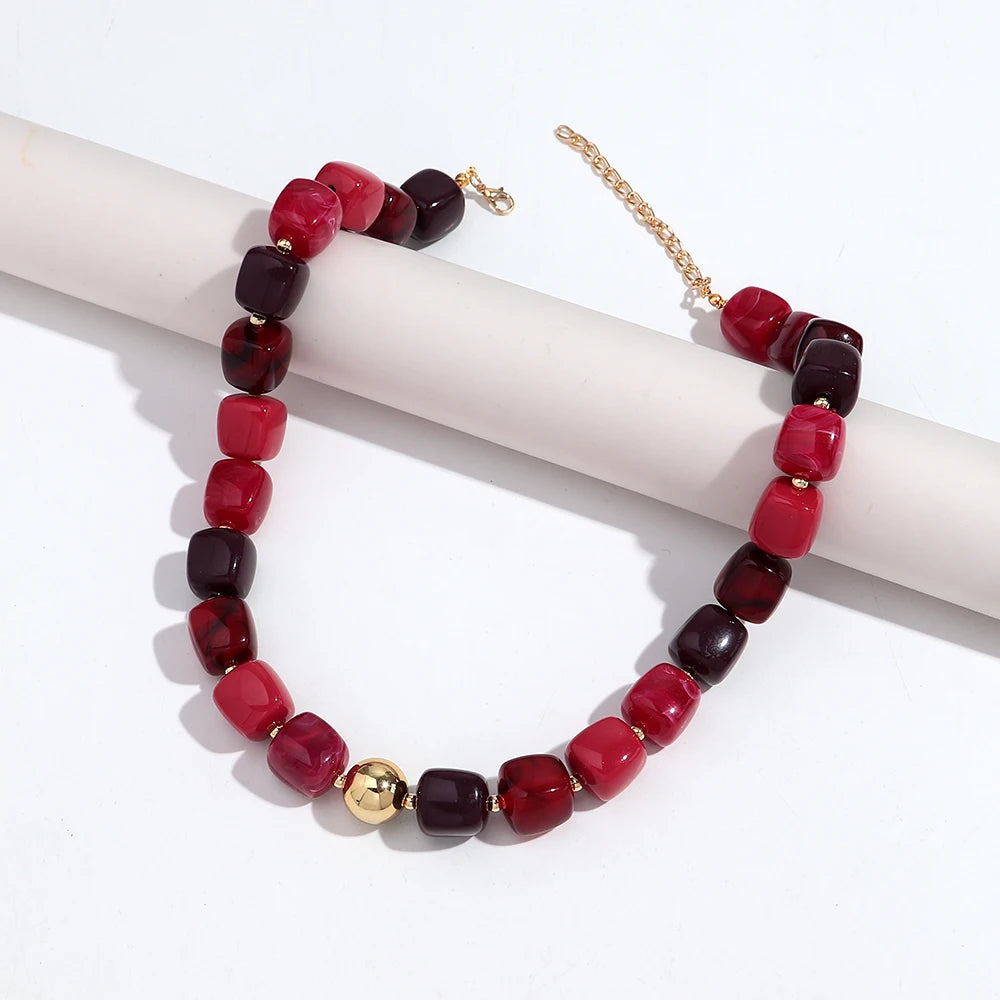 Boho Colorful Acrylic Geometric Square Beads Necklace Fashion Resin Geometry Beaded Collar Necklace 2026 New Jewelry Gifts