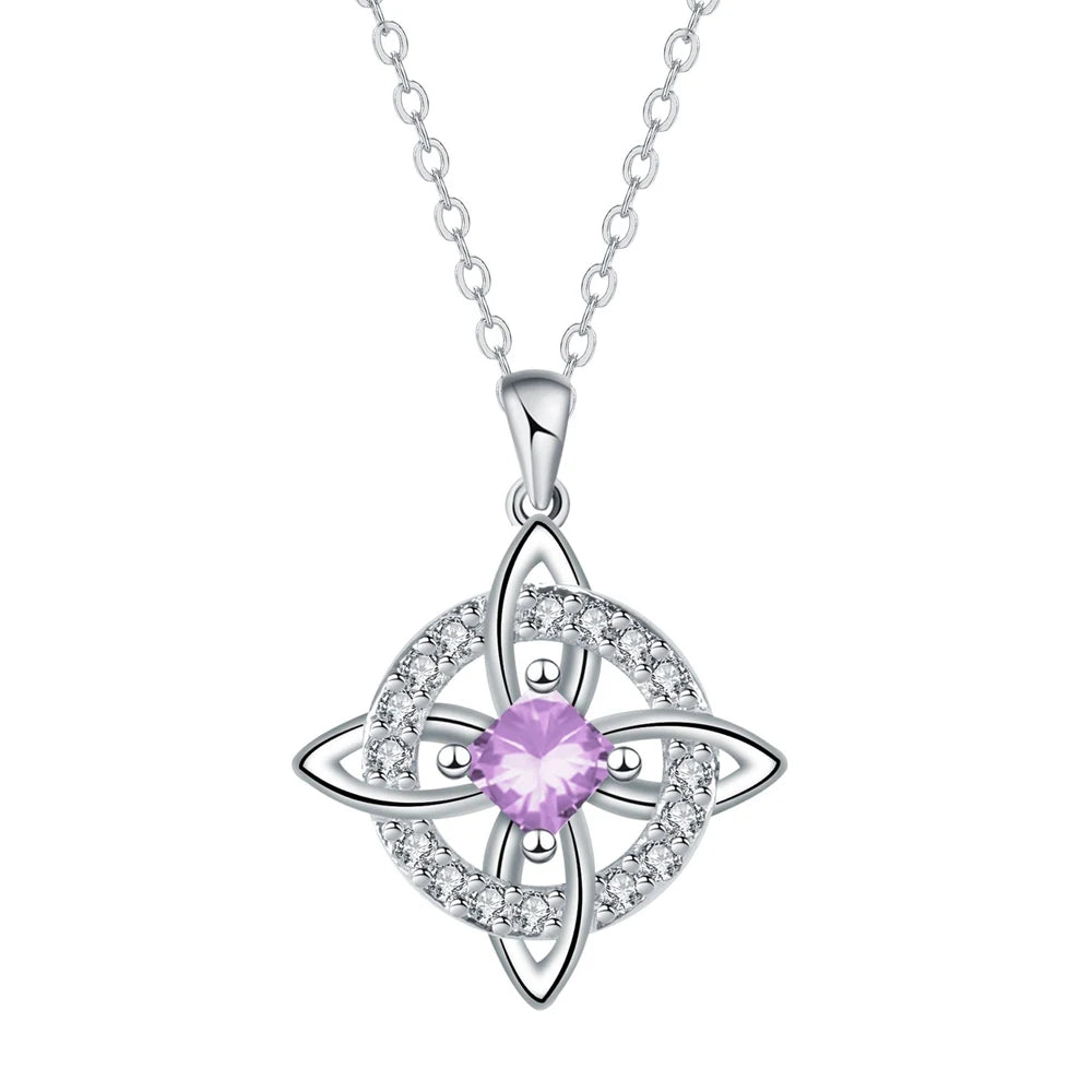 Dainty 5A Birthstone Pendant Necklace 12 Pieces Zirconia Magic Witch Knot Necklace for Women Good Luck Amulet Protection Jewelry
