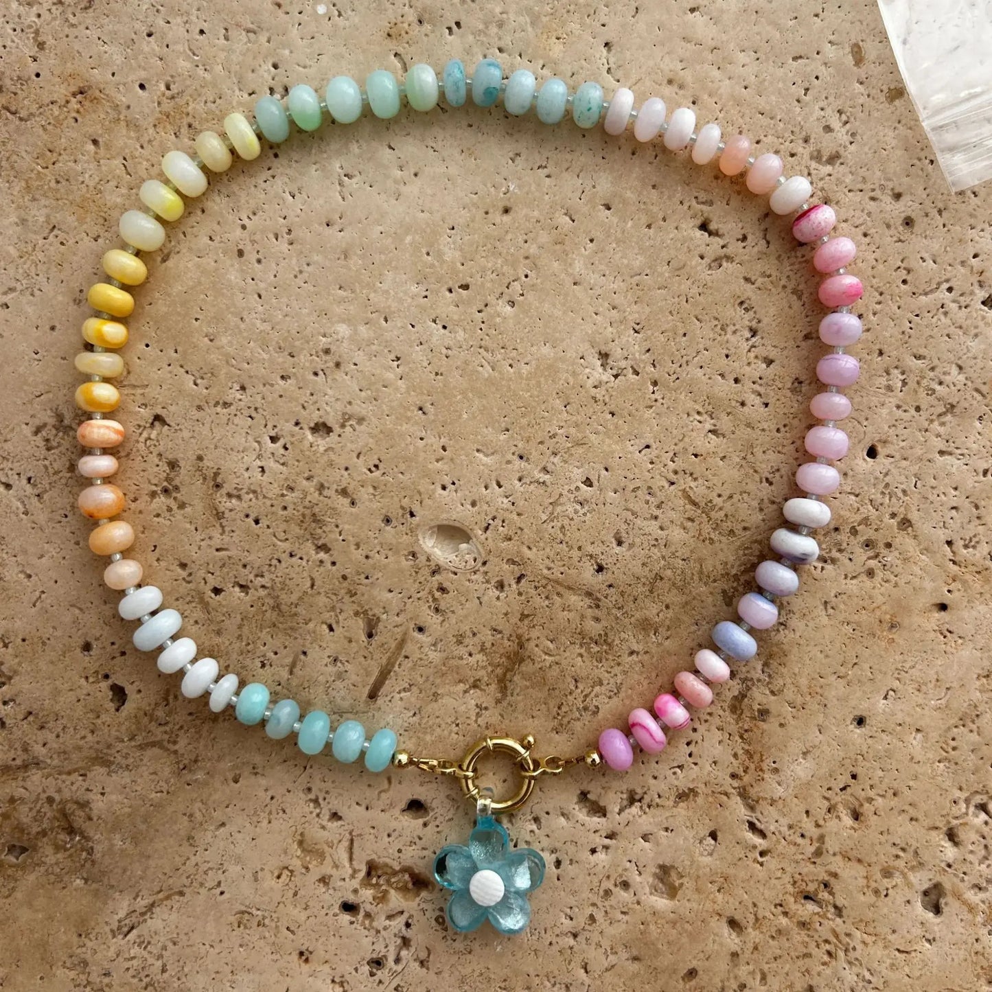 2026 Handmade Acrylic Rainbow Flower Colorful Beaded Necklace Summer Beach Dopamine Necklace Gift