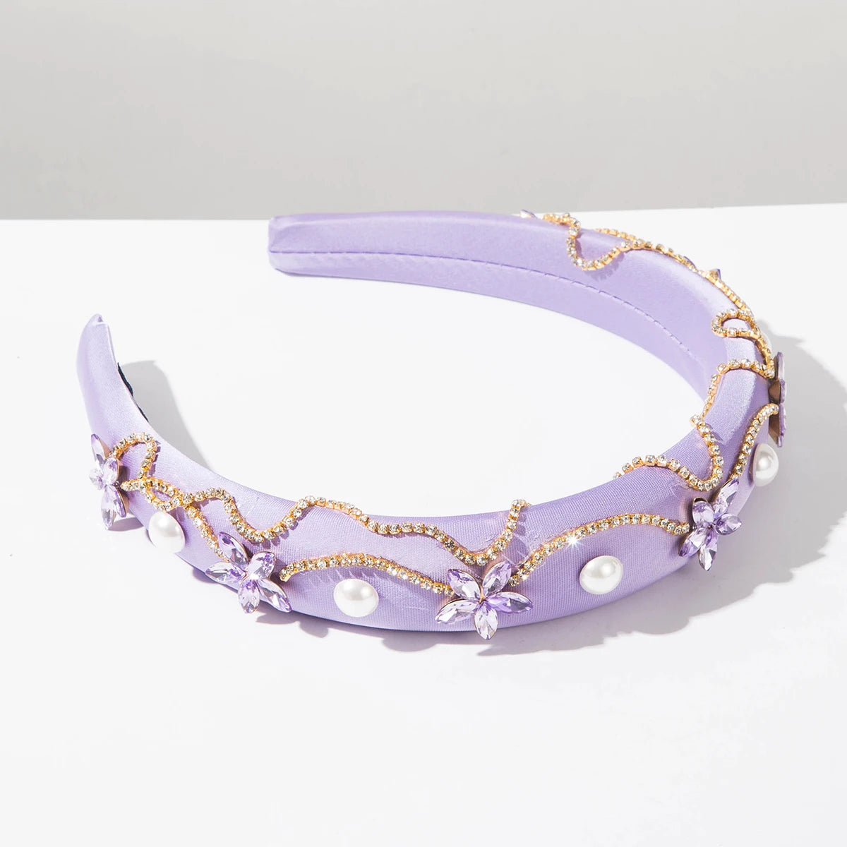 Retro Baroque style solid color diamond studded pearl chain wide edge hair accessory For Women's High-End Banquet Headband