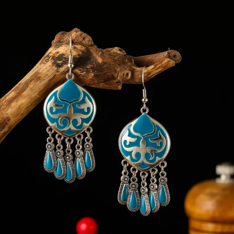New Ethnic Fire Totem Earrings for Women Creative Design Short Style Enamel Vintage Water Drop Earrings Party Daily Jewelry
