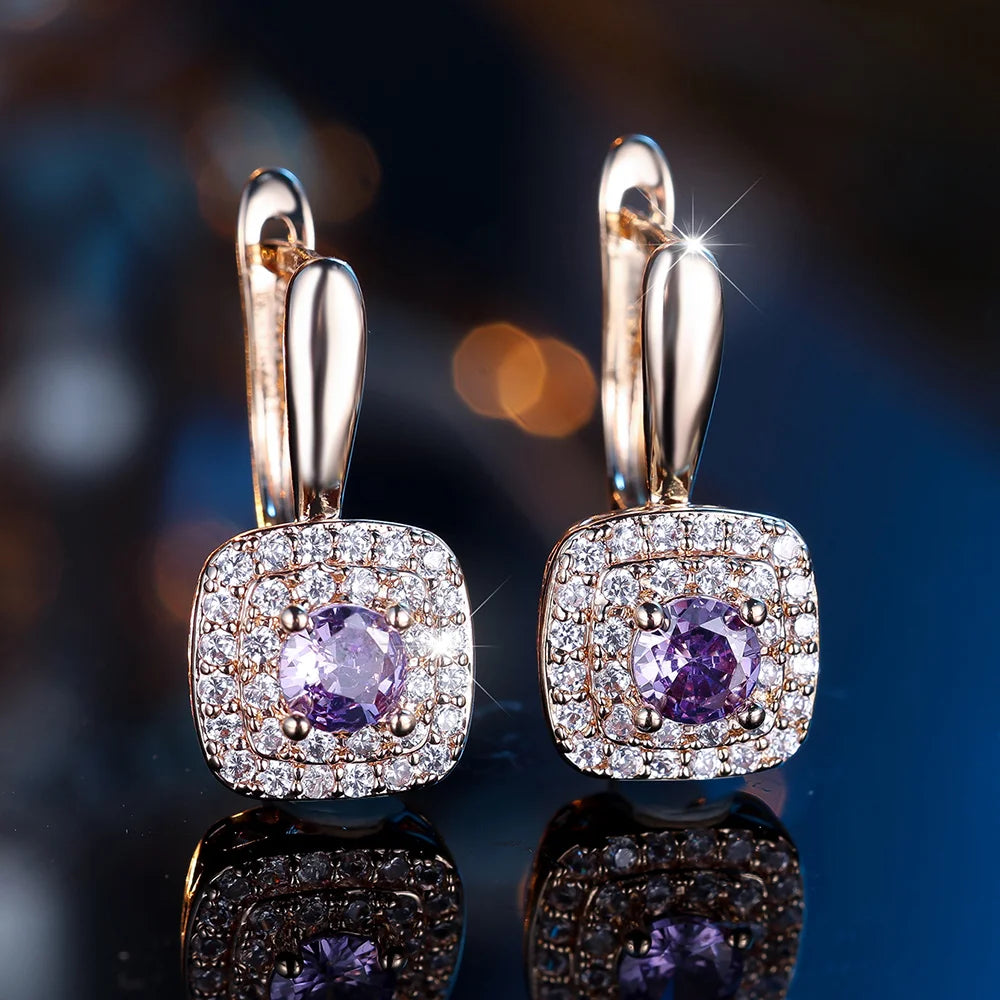 Charm Female White Purple Crystal Zircon Stone Hoop Earrings Gold Color Simple Wedding Jewelry For Women
