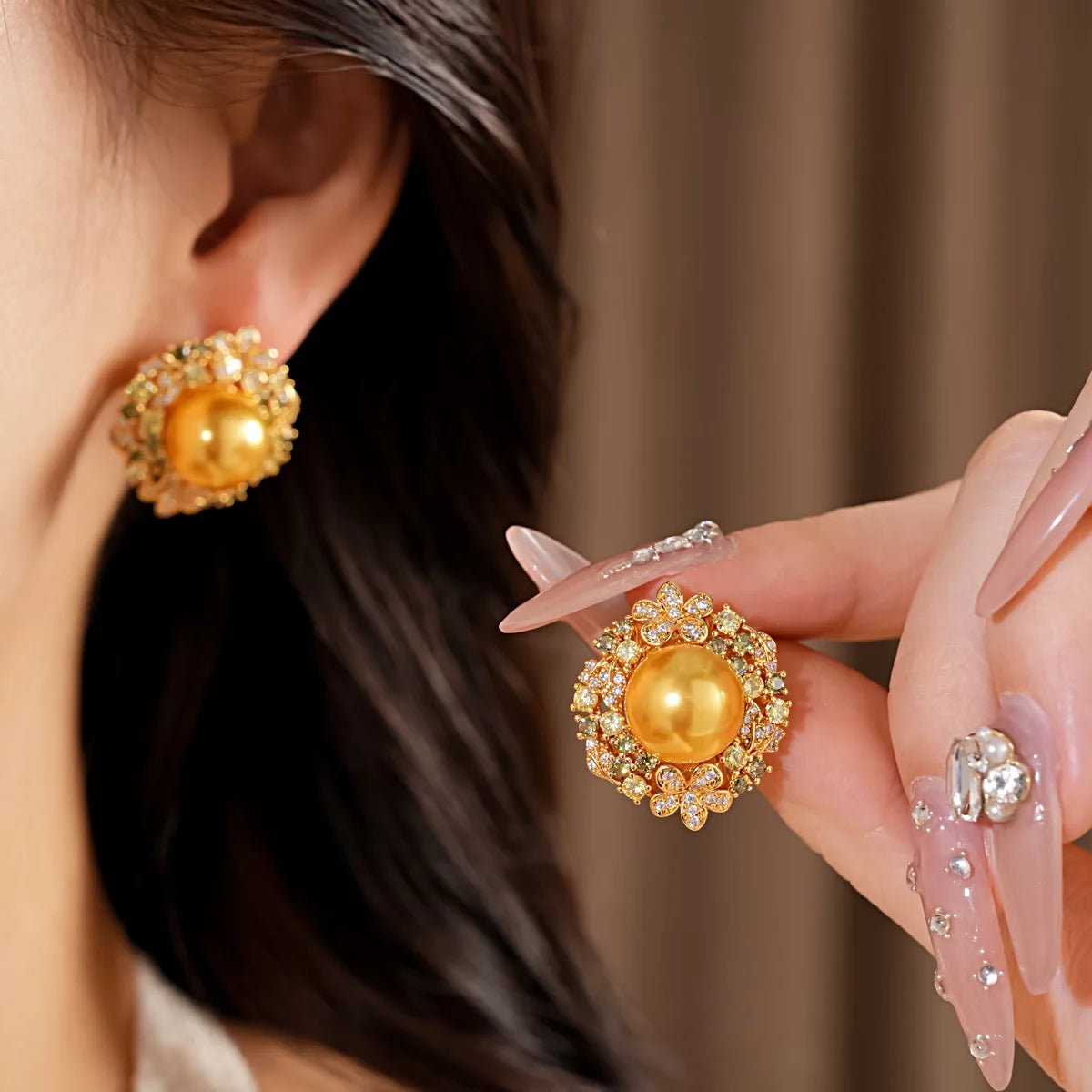 3Pcs/4 Pcs Party Jewelry Set Large Size Pearl Necklace Earrings Rings Ladies Fashion Shiny Zircon Jewelry for Party Banquet K
