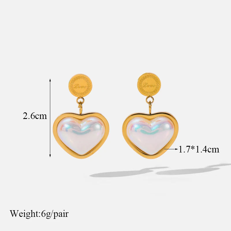 EILIECK 316L Stainless Steel Heart Pearl Love Drop Earrings For Women Girl New Non-fading Ear Jewelry Birthday Gift Party Bijoux
