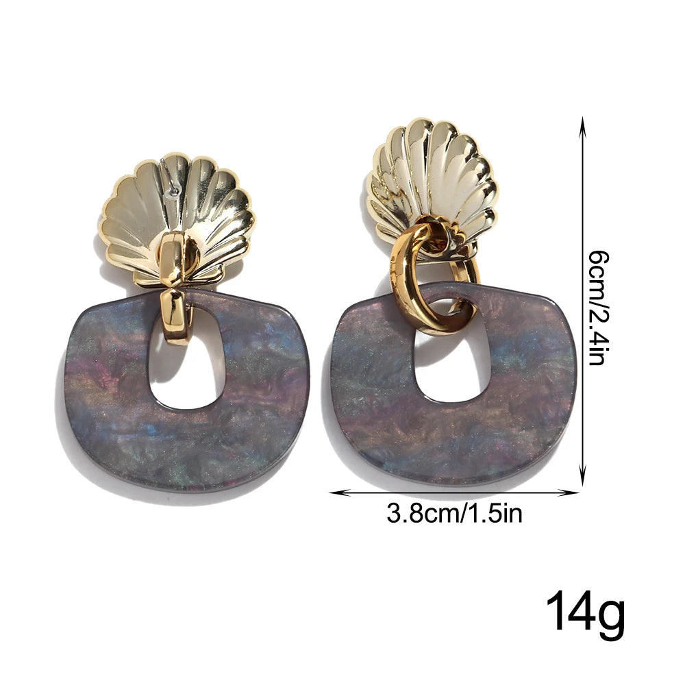 Fashion Acrylic Shell Geometric Drop Earrings for Women Gradual Color Irregular Pendant Earring Party Jewelry Gifts