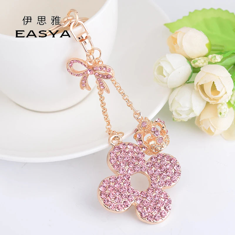 EASYA Love Clover Creative Gift Key Chain Alloy Rhinestone Key Chain Bag Pendant Women Handbag Charm Car Accessories Small Gift