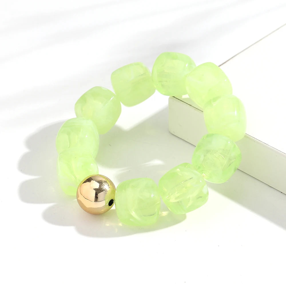 Acrylic Multicolor Irregular Beads Stretchy Bracelets Bangles for Women Resin Marbled Beaded Geometric Elastic Bracelet Jewelry