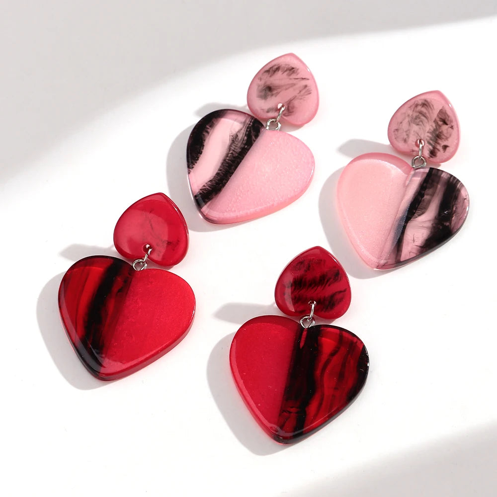 Fashion Colorful Large Heart Geometric Drop Earrings for Women New Acrylic Love Heart Dangle Earring Party Jewelry Gift