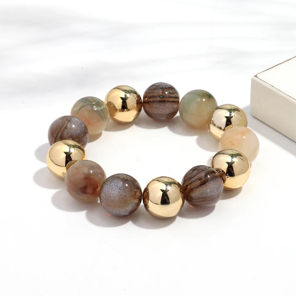 Trendy Acrylic Colorful Glitter Elastic Round Beads Bracelets New Resin Geometric CCB Bead Bangles Bracelet 2025 Fashion Jewelry