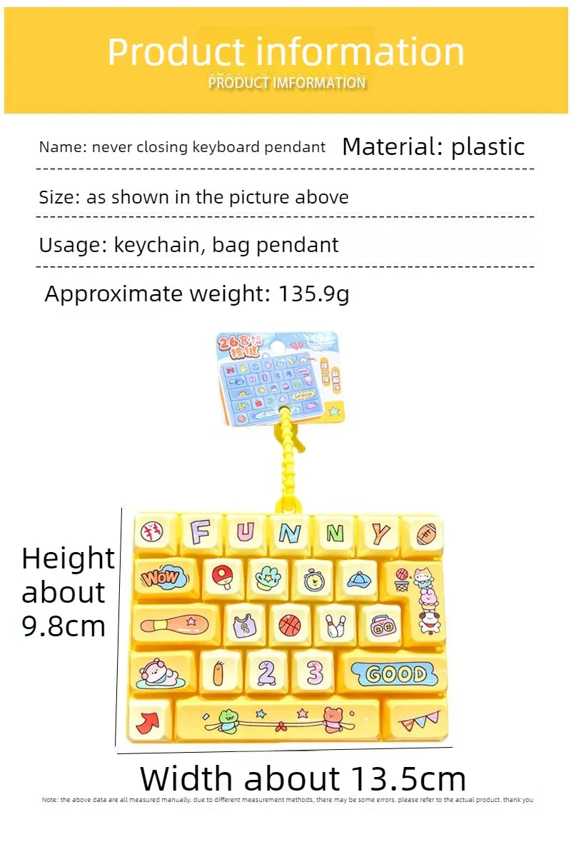 Silicone 26 Key Press Button Fidget Bag Charm Keychain Stress Relief Decompression Keyboard Keyring for Family Party Adults Kids