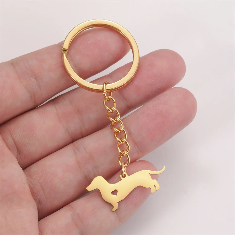 Cute Dog Samoye Keychain for Women Men Stainless Steel Dachshund Puppy Animal Lovers Key Ring for Car Backpack  Jewelry Gifts