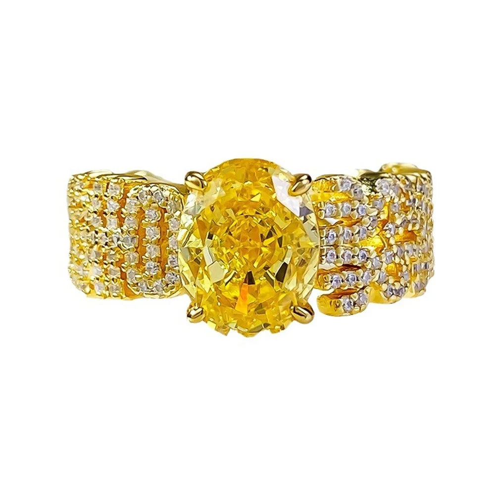 Luxury Female Yellow Zircon Stone Oval Engagement Rings For Women Gold Color Wedding Bands Jewelry Party Gifts
