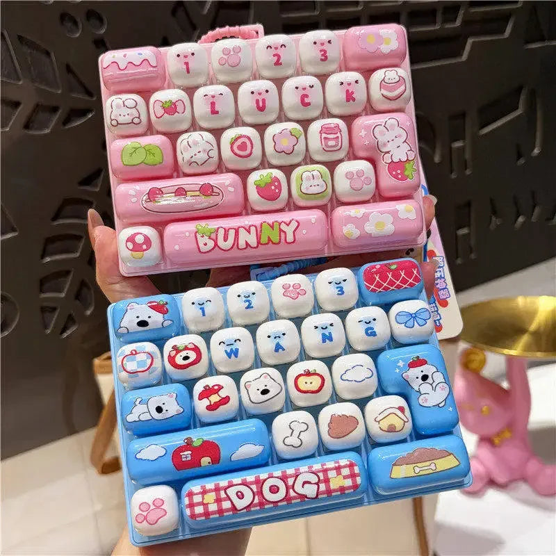 Silicone 26 Key Press Button Fidget Bag Charm Keychain Stress Relief Decompression Keyboard Keyring for Family Party Adults Kids