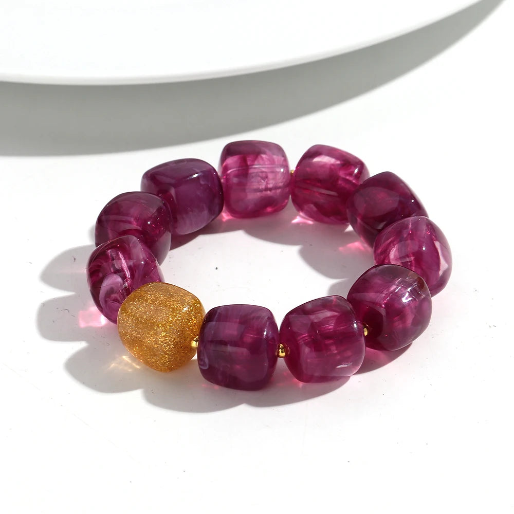 Trendy Resin Purple Wide Geometric Chunky Bangles for Women Fashion Acrylic Beaded Bangle Bracelets Party Jewelry Gifts