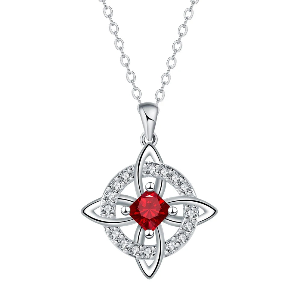Dainty 5A Birthstone Pendant Necklace 12 Pieces Zirconia Magic Witch Knot Necklace for Women Good Luck Amulet Protection Jewelry