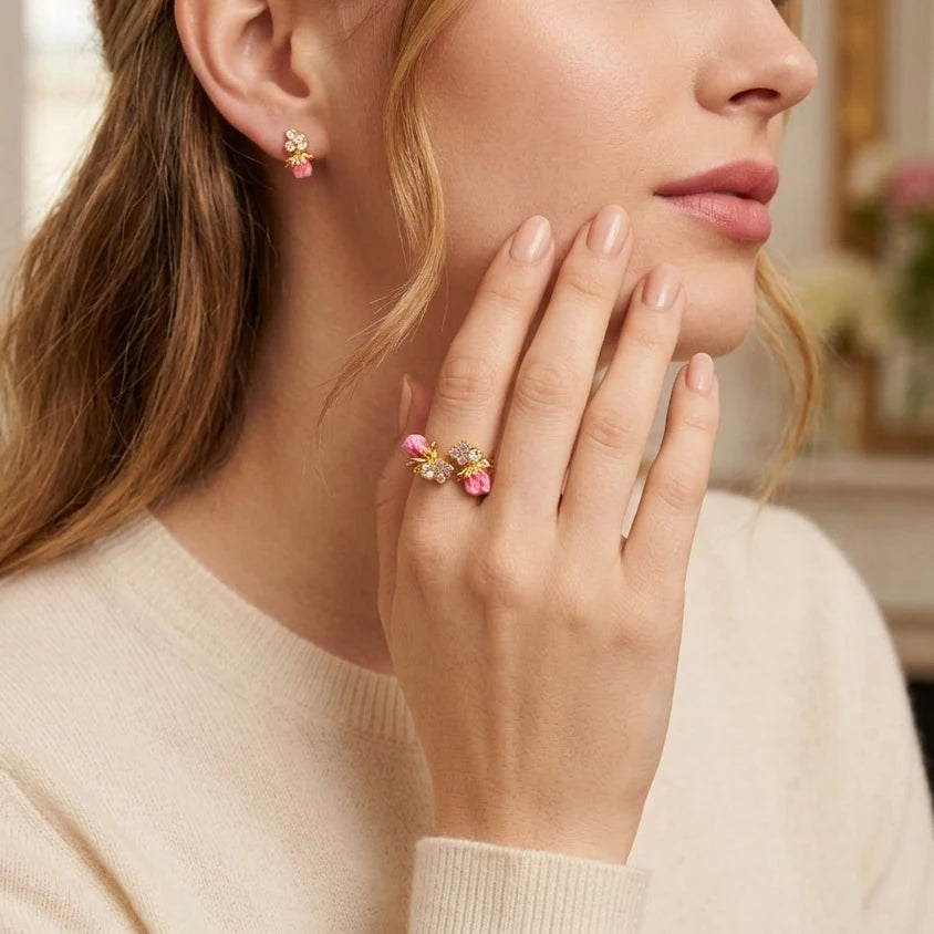 Sweet Double Rose Adjustable Open Ring for Women, Gold Plated Luxury All-match Jewelry, Daily Party Wear Gift Finger Ring