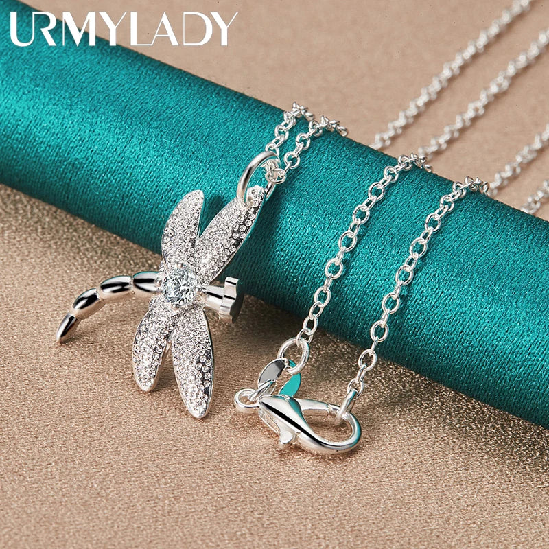 URMYLADY 925 Sterling Silver Dragonfly Necklace Bracelet Earring Ring Jewelry Set For Women Wedding Party Fashion Charm Gift