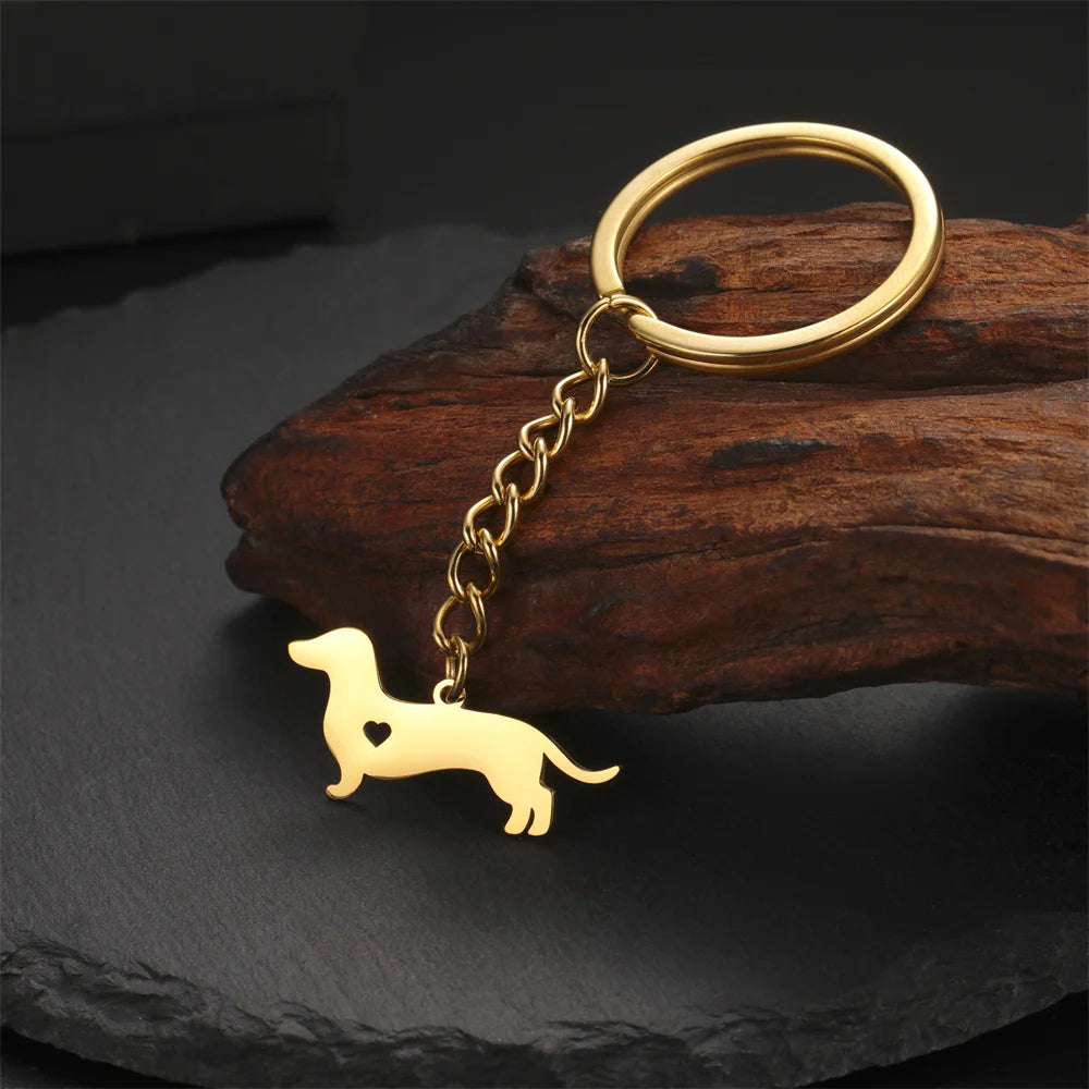 Cute Dog Samoye Keychain for Women Men Stainless Steel Dachshund Puppy Animal Lovers Key Ring for Car Backpack  Jewelry Gifts
