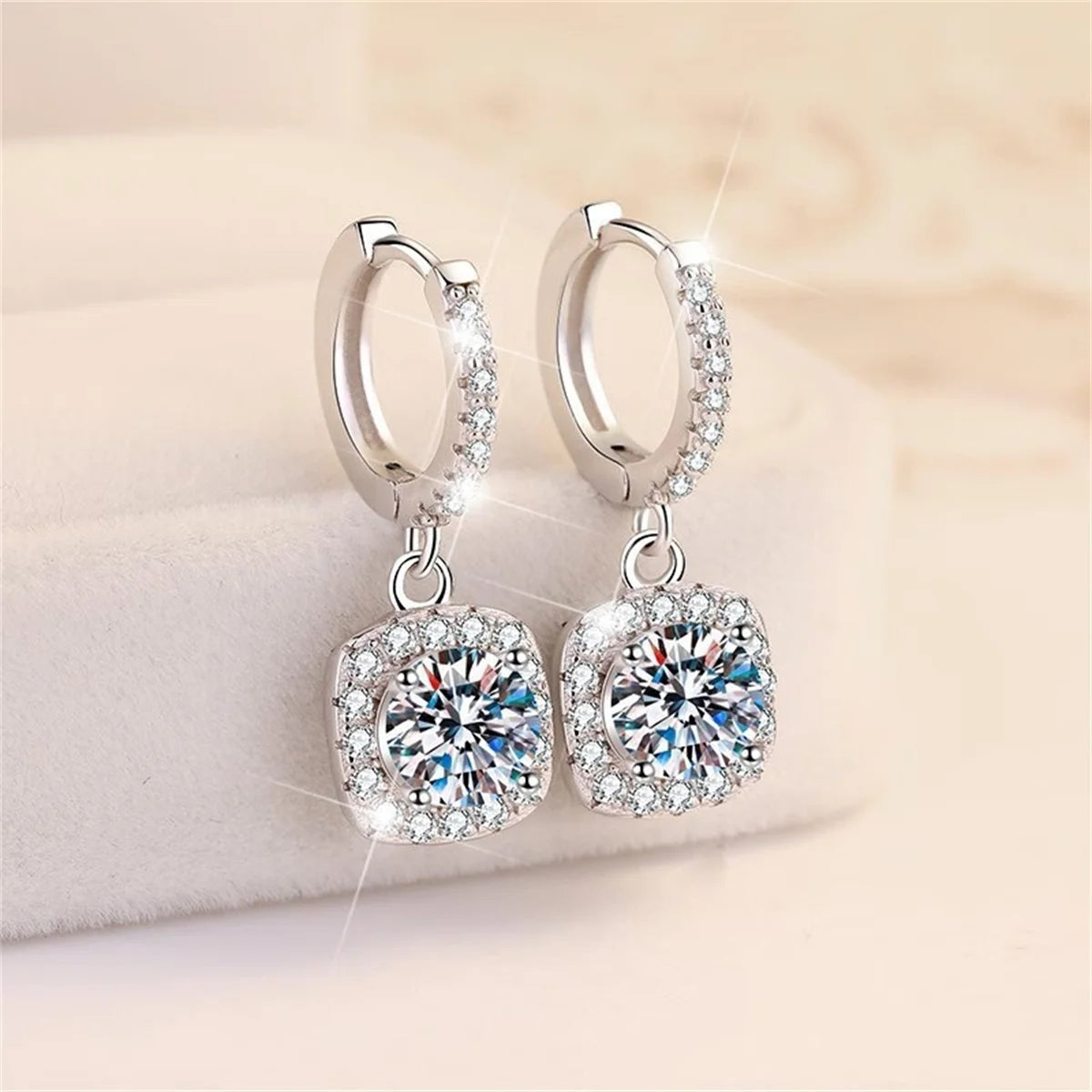 Fashion Luxury Charm Female Small Bag Full White Zircon Stone Drop Dangle Earrings Unique Silver Gold Color Jewelry For Women
