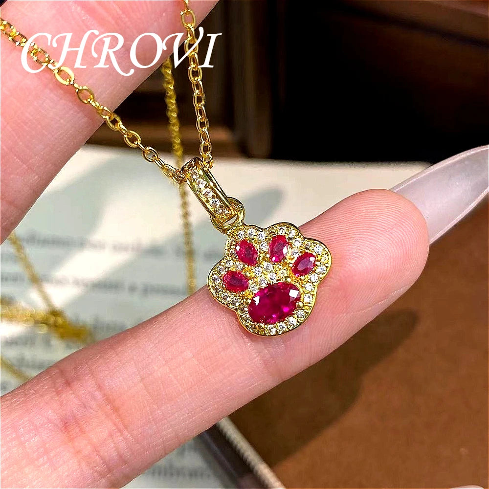 Luxurious best-selling Chinese-style red corundum cat paw pendant with a cat paw collar chain for women on the back cover design