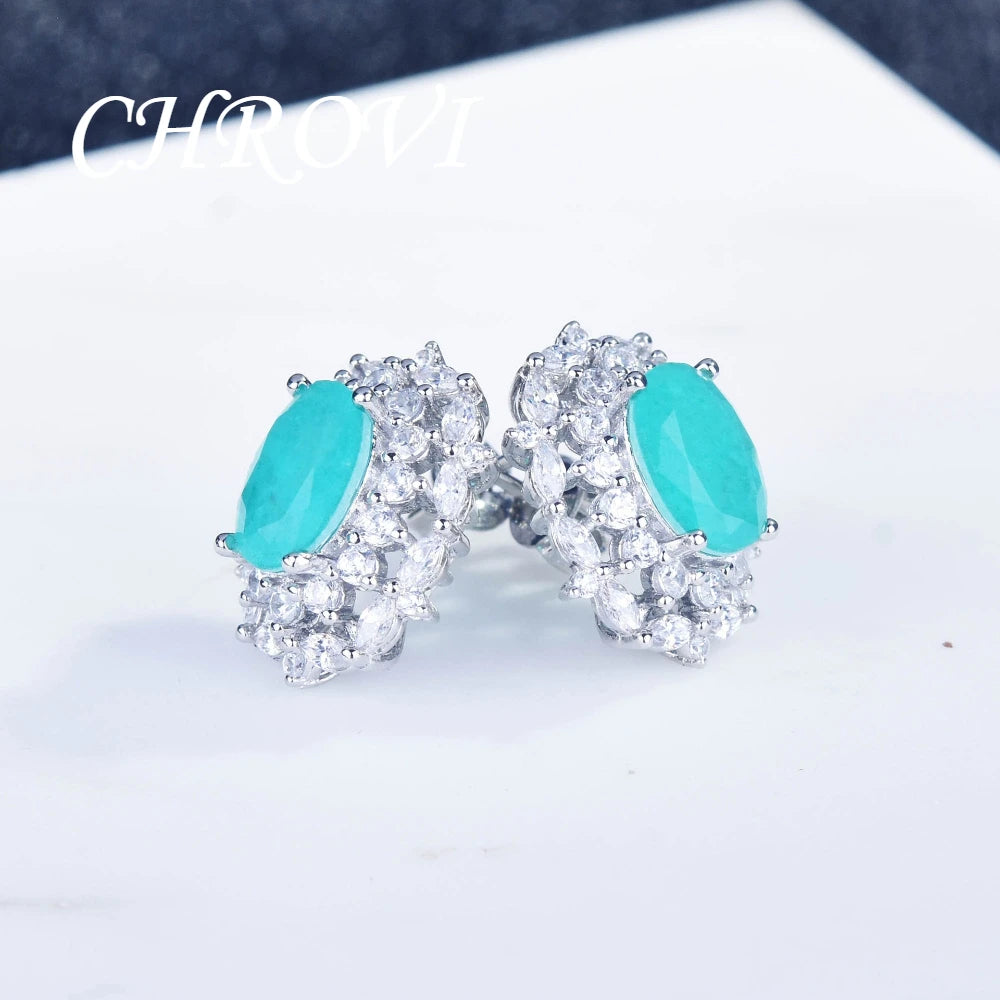 New 925 Pure Silver Paraiba Diamond Necklace - Pendant Gemstone Formal Jewelry Set Including Ring and Earrings