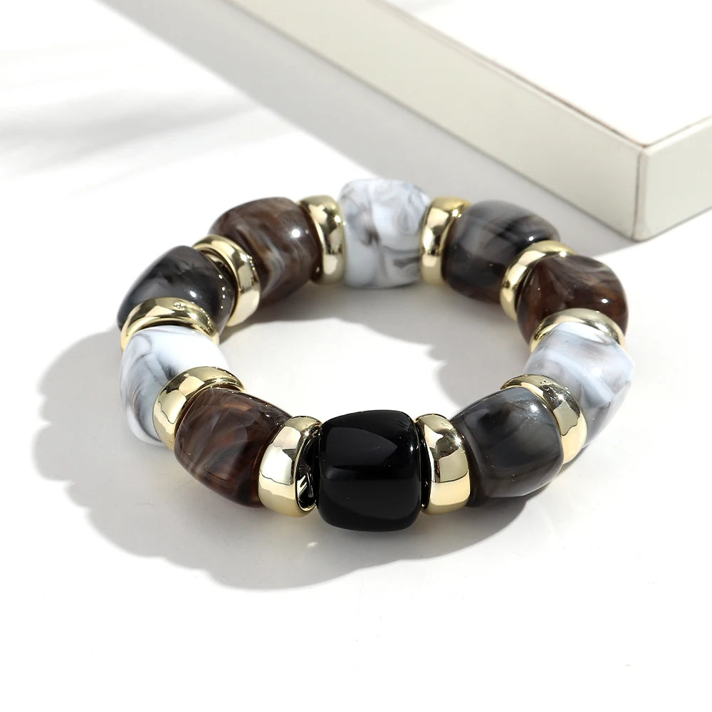 Trendy Acrylic Colorful Square Beads Elastic Bracelets Elegant Resin Geometric Stackable Bangles Bracelet Women's Jewelry Gifts