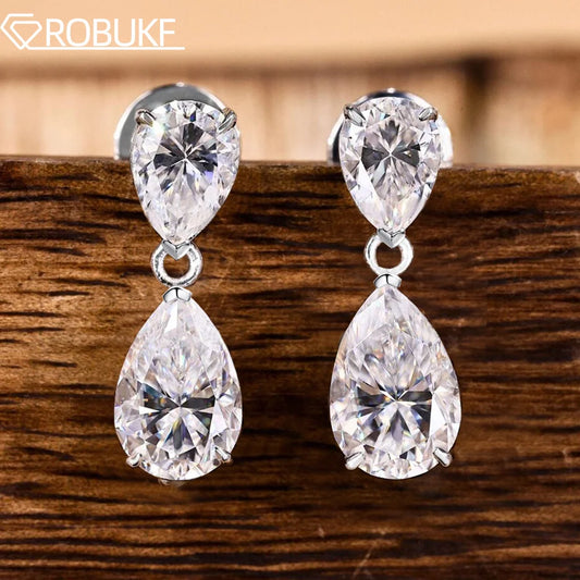 5cttw Double Pear Cut Moissanite Drop Earring for Women GRA Certified 925 Sterling Silver Plated 18K Gold Waterdrop Fine Jewelry