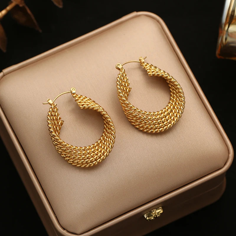 EILIECK 316L Stainless Steel Geometric Loops Dangle Earrings For Women New 18K Gold PVD Plated Ear Stud Water-resistant Jewelry