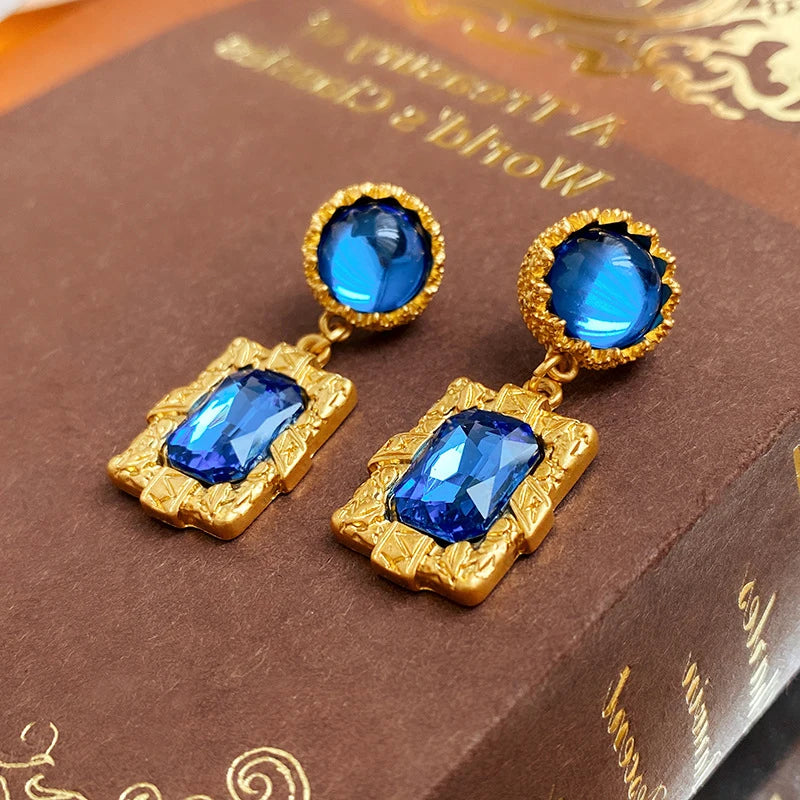 Bluey Rhinestone Square Metal Dangle Earrings for Women Occidental Vintage Niche Exquisite New Earring Fashion Jewelry Wholesale