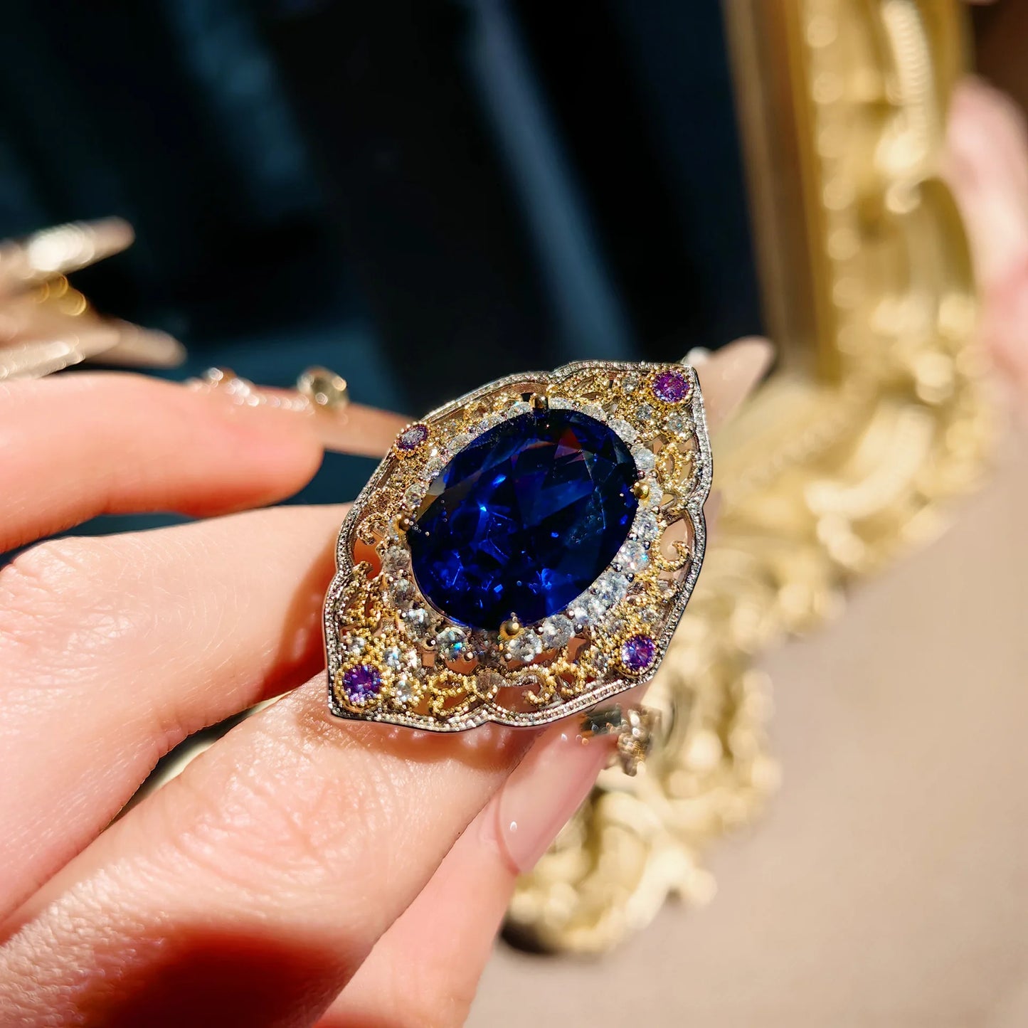 Delicate Vintage High Quality Oval Zirconia Jewelry Sets for Women Luxury Hollow Out Pendant Necklaces Rings Earrings Jewelry