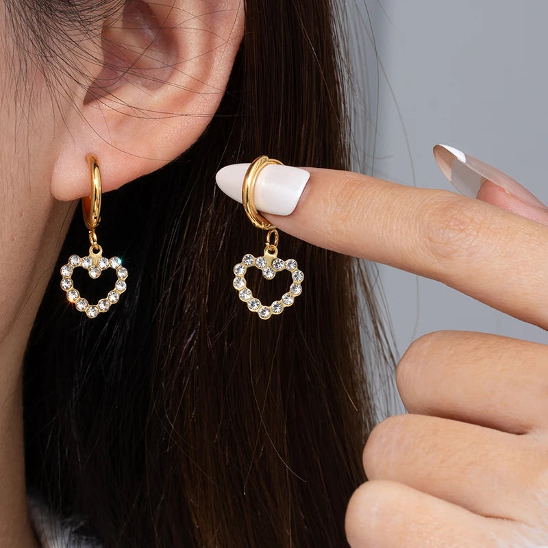 ANENJERY 316L Stainless Steel Heart Geometry Cross Star Circular Zircon Pendant Earrings For Women Fashion Simple Jewelry Gifts
