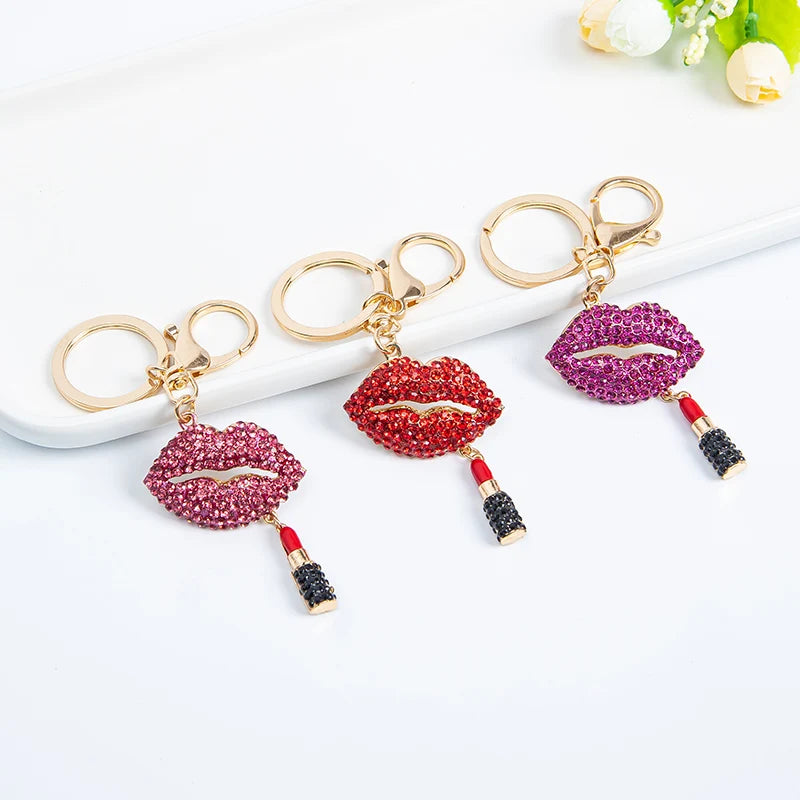 EASYA Sexy Elegant Women Crystal Lips Costume Keychain For Women Girls Lipstick Bag Dress Banquet Accessories Alloy Keychain