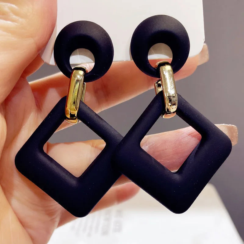 Trendy Acrylic Colorful Square Round Drop Earrings Fashion Hollow Geometric Summer  Earring Party Wedding Jewelry