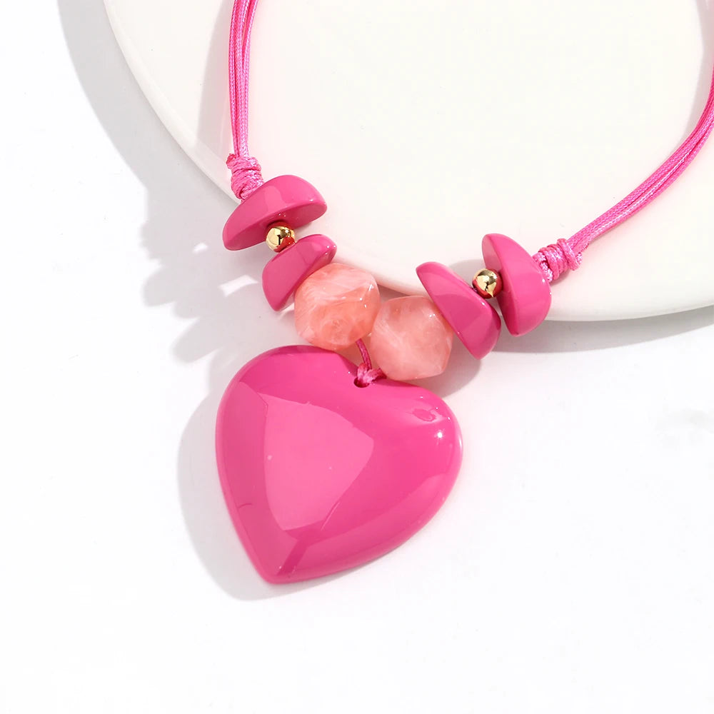 Fashion Colorful Large Love Heart Pendant Necklace Geometric Heart Shape Beads Choker Necklaces 2026 Trendy Jewelry Gifts