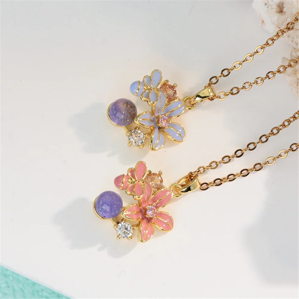 Small Cute Flower Charm Female Bule Pink Red Enamel 2026 New Trendy Pendant Necklace Gold Color Wedding Jewelry For Luxury Women
