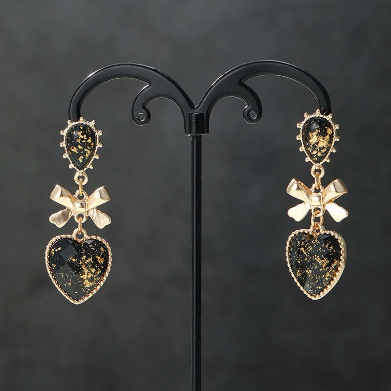Bowknot Heart Resin Earrings Classic Style Golden Peach Heart Stud Earrings for Woman Jewelry Valentine's Day Gift Accessories