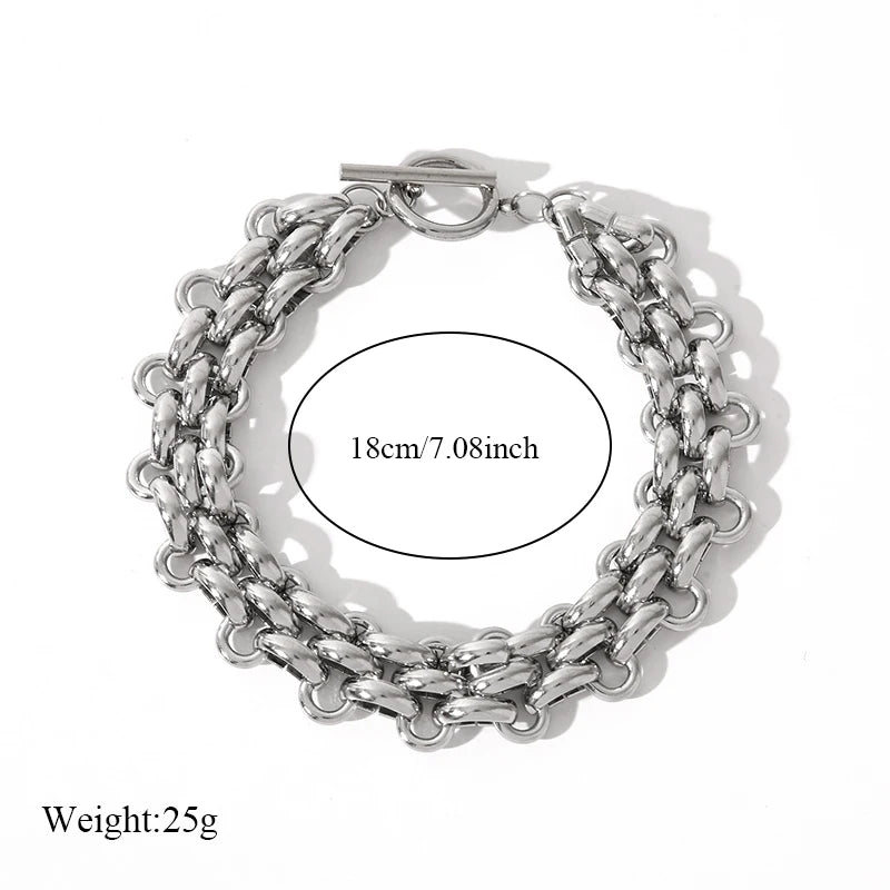 EILIECK 316L Stainless Steel Gold Color Thick Chain Bracelet For Women Men New Trendy Waterproof Wrist Chain Jewelry Gift Party
